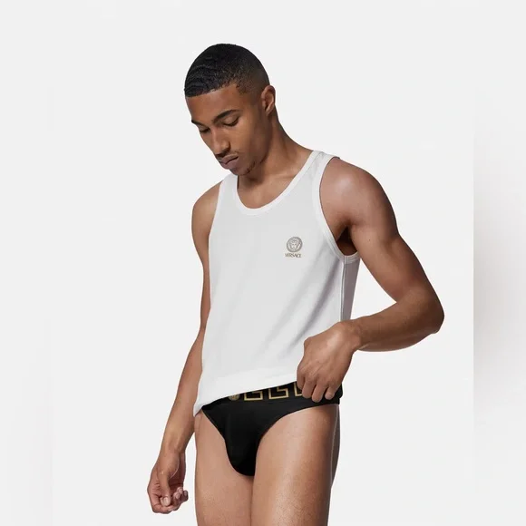 Versace Greca Border Medusa Greek Key Logo Black Thong Underwear w/ Tags+Box - Picture 1 of 5